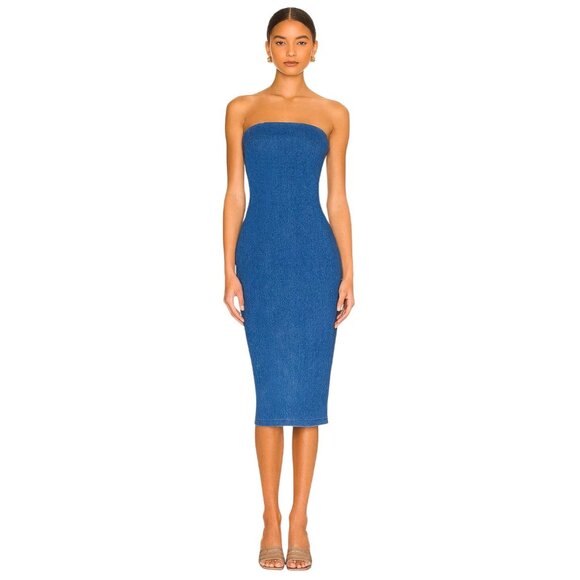 Susana Monaco Strapless Midi Dress in Light Denim Small New Womens Jean - Picture 1 of 11